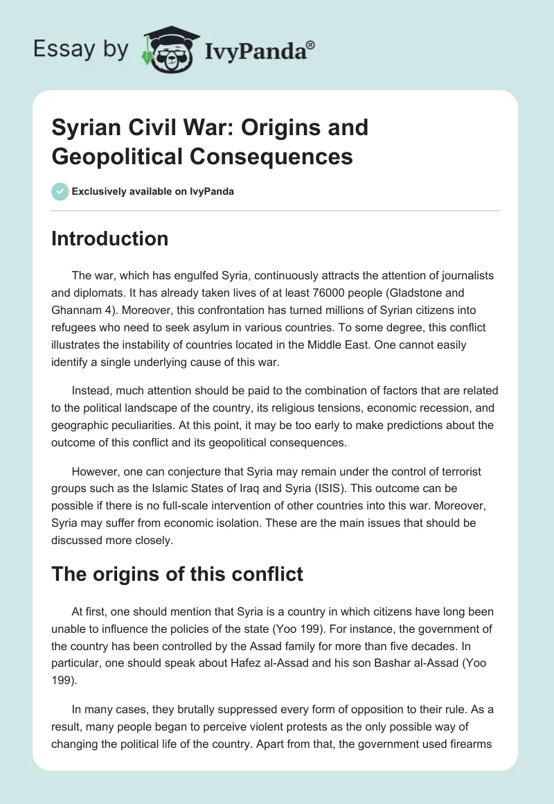 Syrian Civil War: Origins and Geopolitical Consequences. Page 1