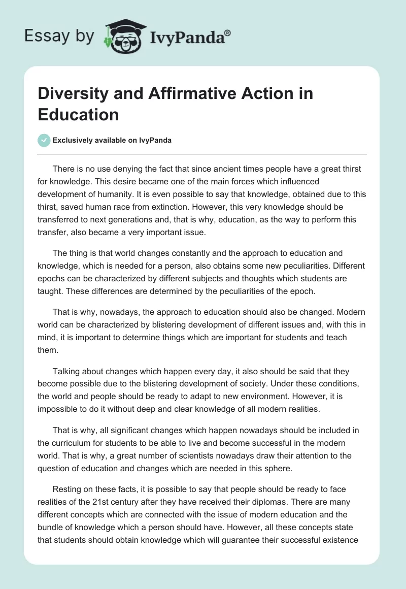 Diversity and Affirmative Action in Education. Page 1