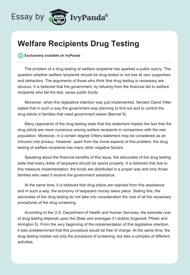 Welfare Recipients Drug Testing. Page 1