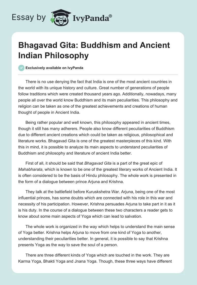Bhagavad Gita: Buddhism and Ancient Indian Philosophy. Page 1