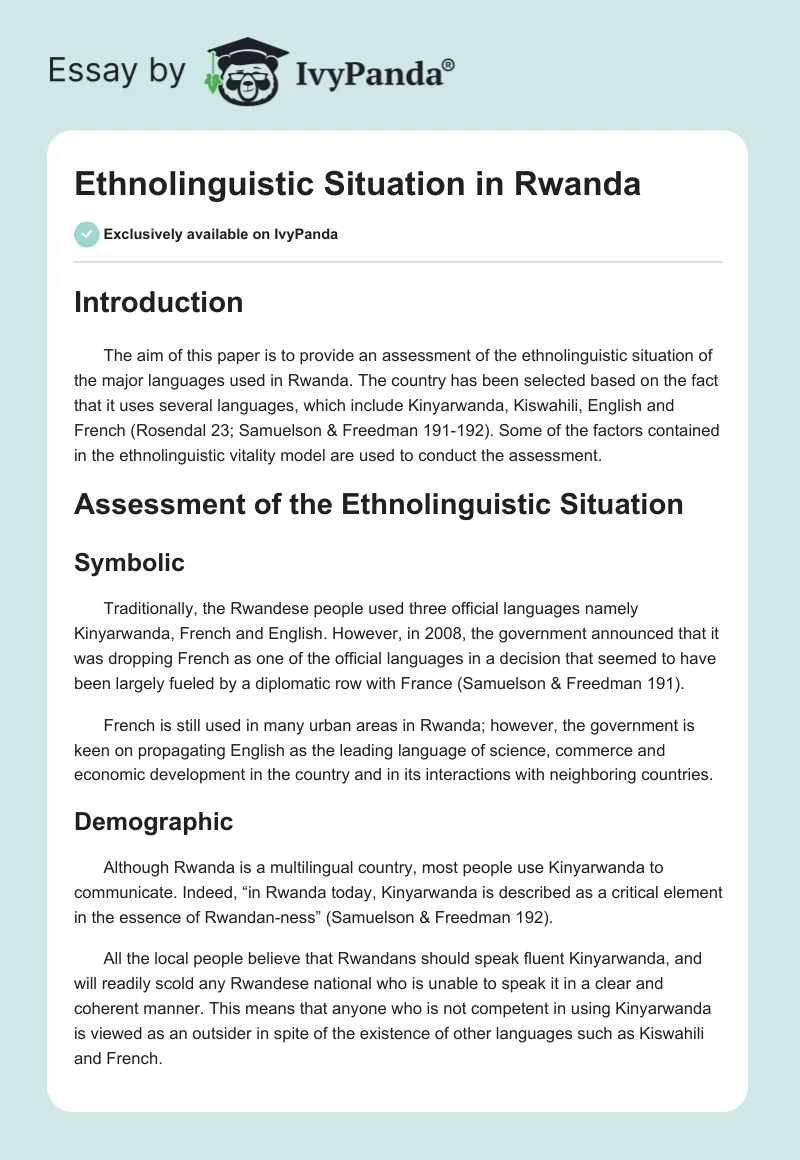 Ethnolinguistic Situation in Rwanda. Page 1