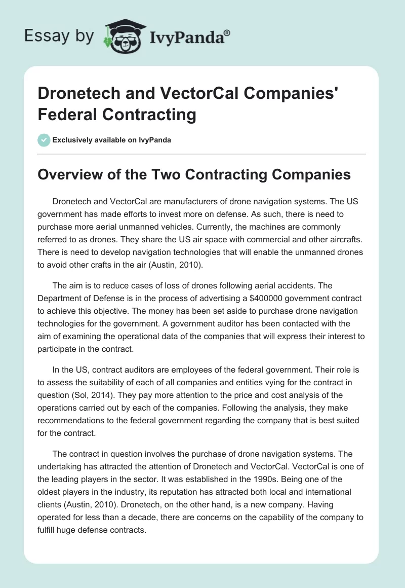 Dronetech and VectorCal Companies' Federal Contracting. Page 1