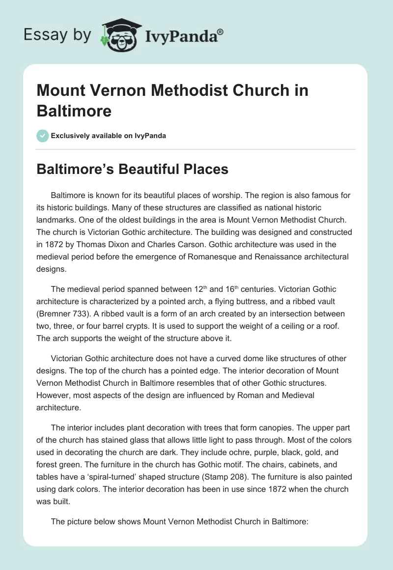 Mount Vernon Methodist Church in Baltimore. Page 1