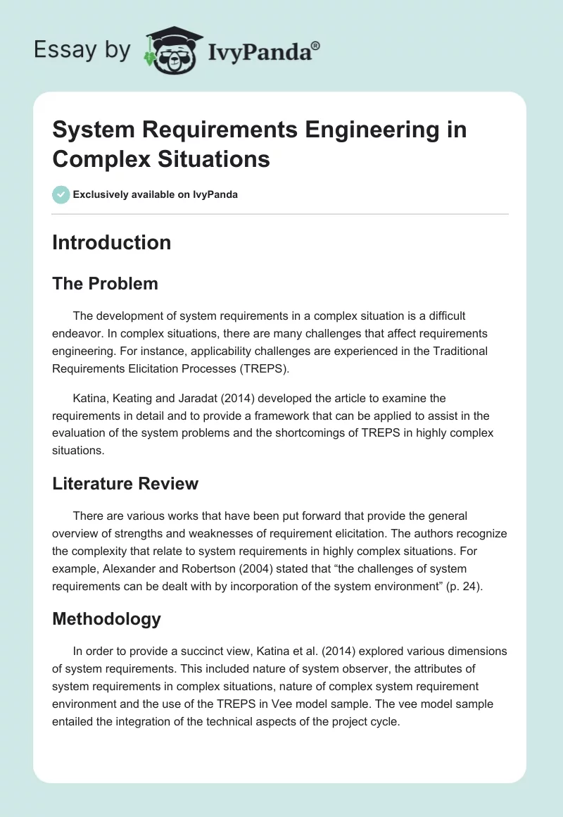 System Requirements Engineering in Complex Situations. Page 1