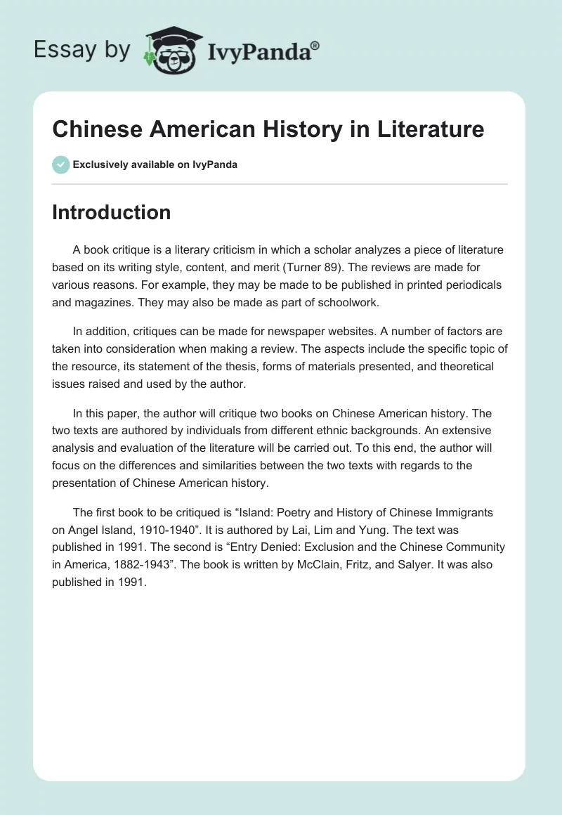 Chinese American History in Literature. Page 1