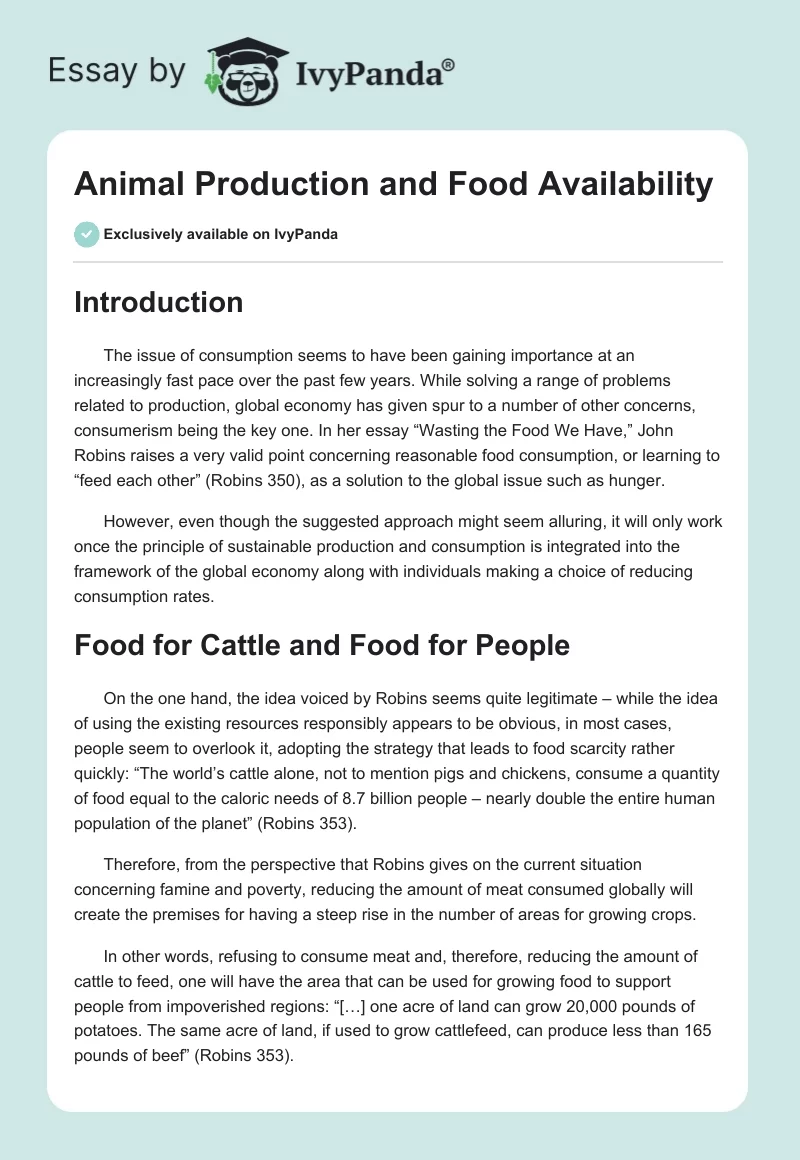 Animal Production and Food Availability. Page 1