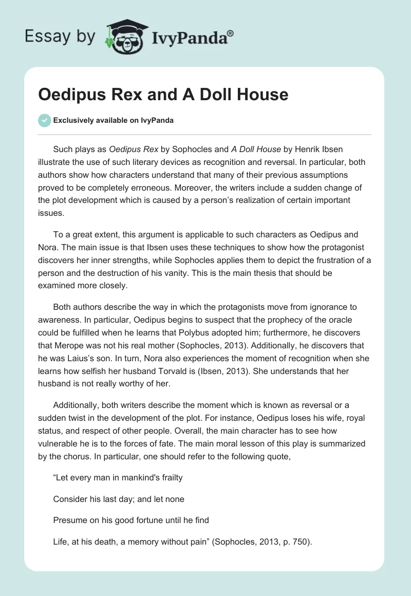 "Oedipus Rex" and "A Doll House". Page 1
