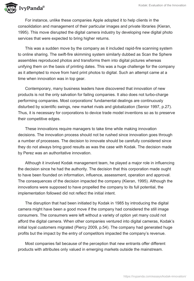 Kodak: Evaluation of the Innovation. Page 3