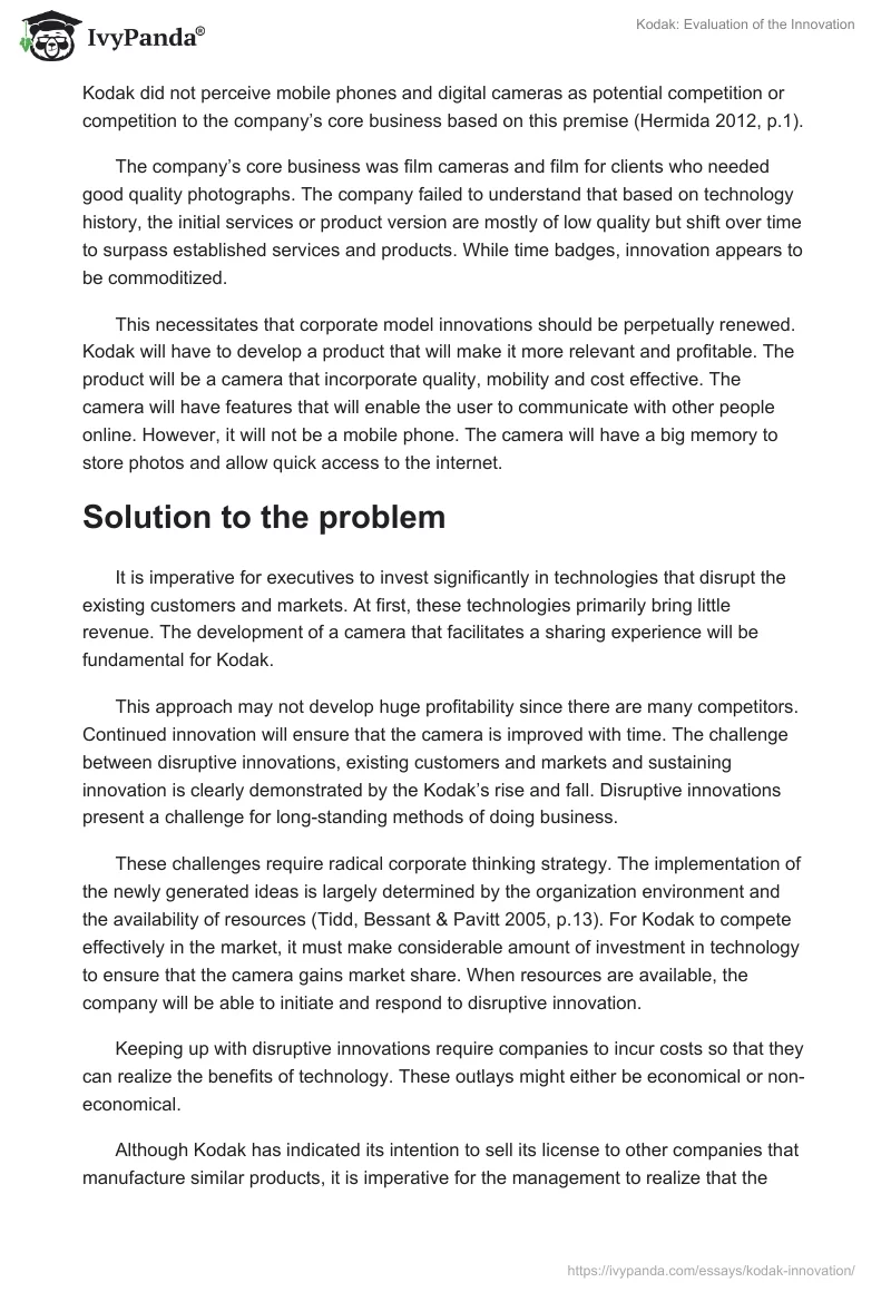 Kodak: Evaluation of the Innovation. Page 4