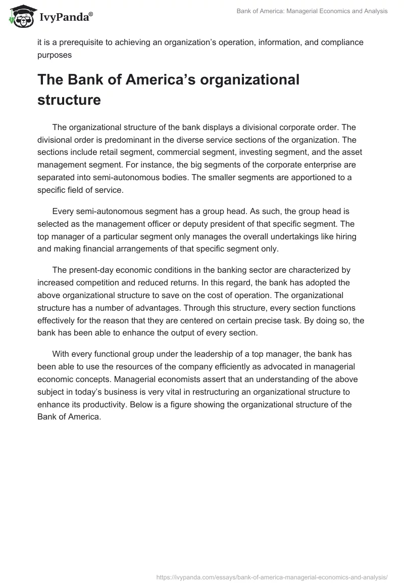 Bank of America: Managerial Economics and Analysis. Page 2