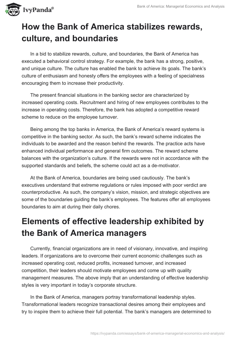 Bank of America: Managerial Economics and Analysis. Page 4
