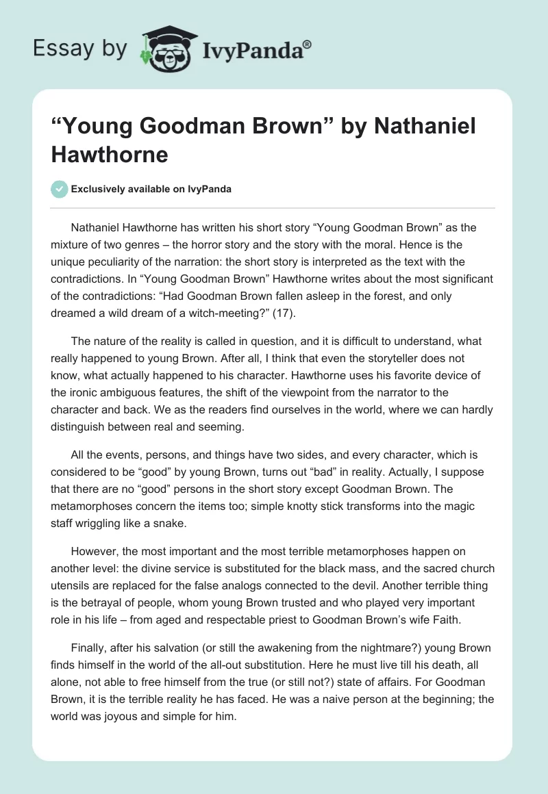 “Young Goodman Brown” by Nathaniel Hawthorne. Page 1