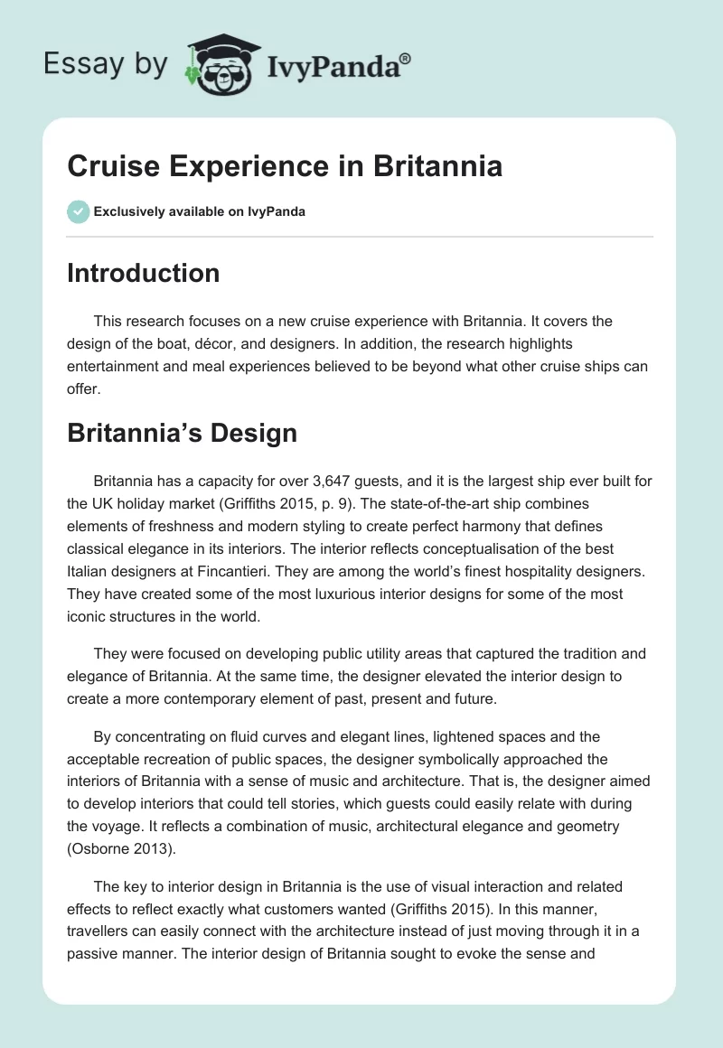 Cruise Experience in Britannia. Page 1