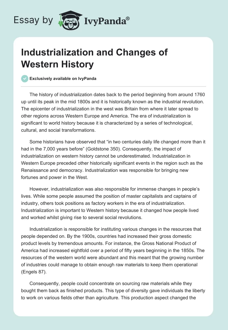Industrialization and Changes of Western History. Page 1
