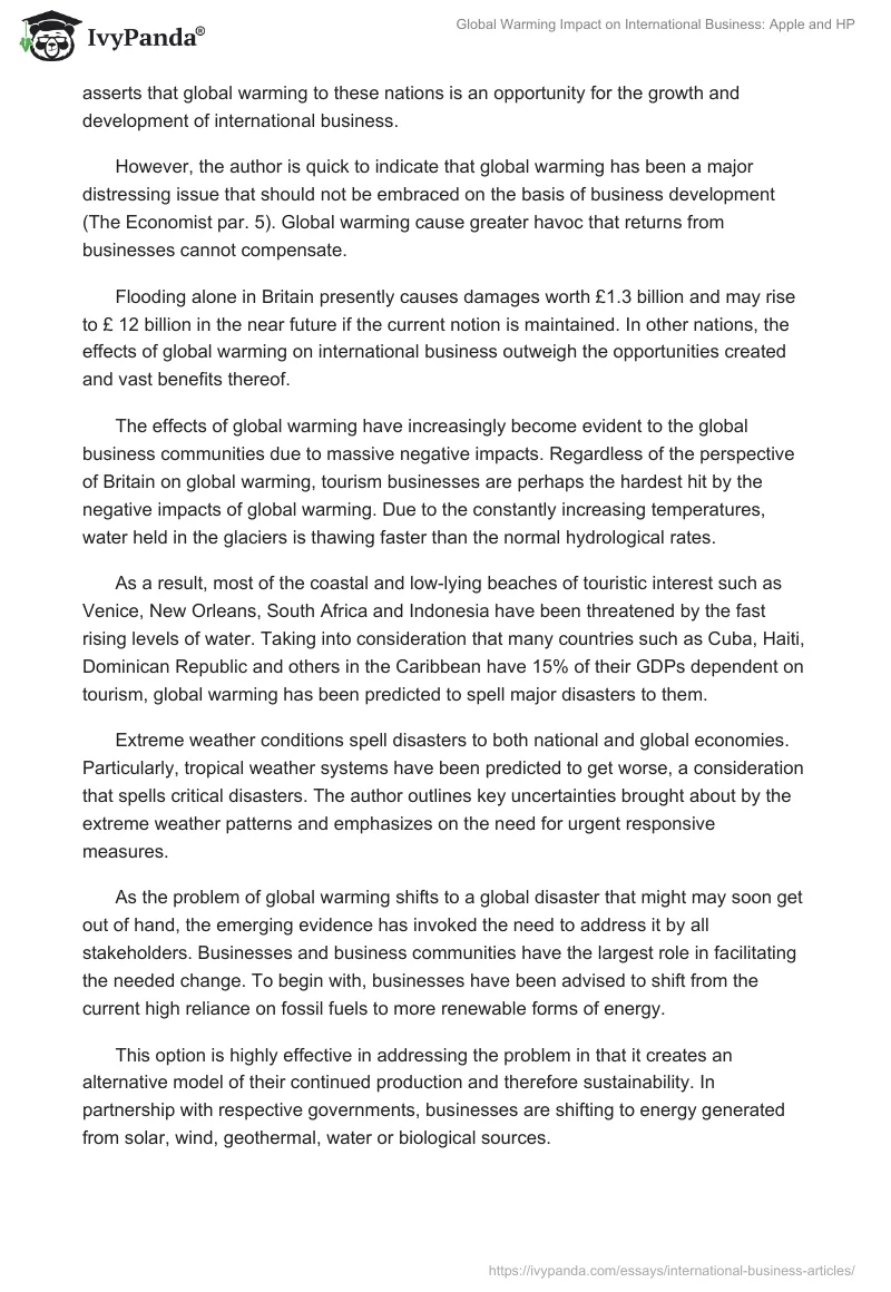 Global Warming Impact on International Business: Apple and HP. Page 2
