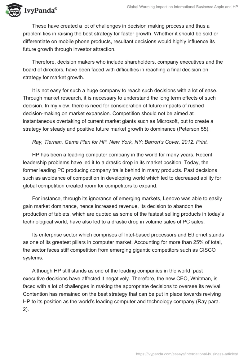 Global Warming Impact on International Business: Apple and HP. Page 4
