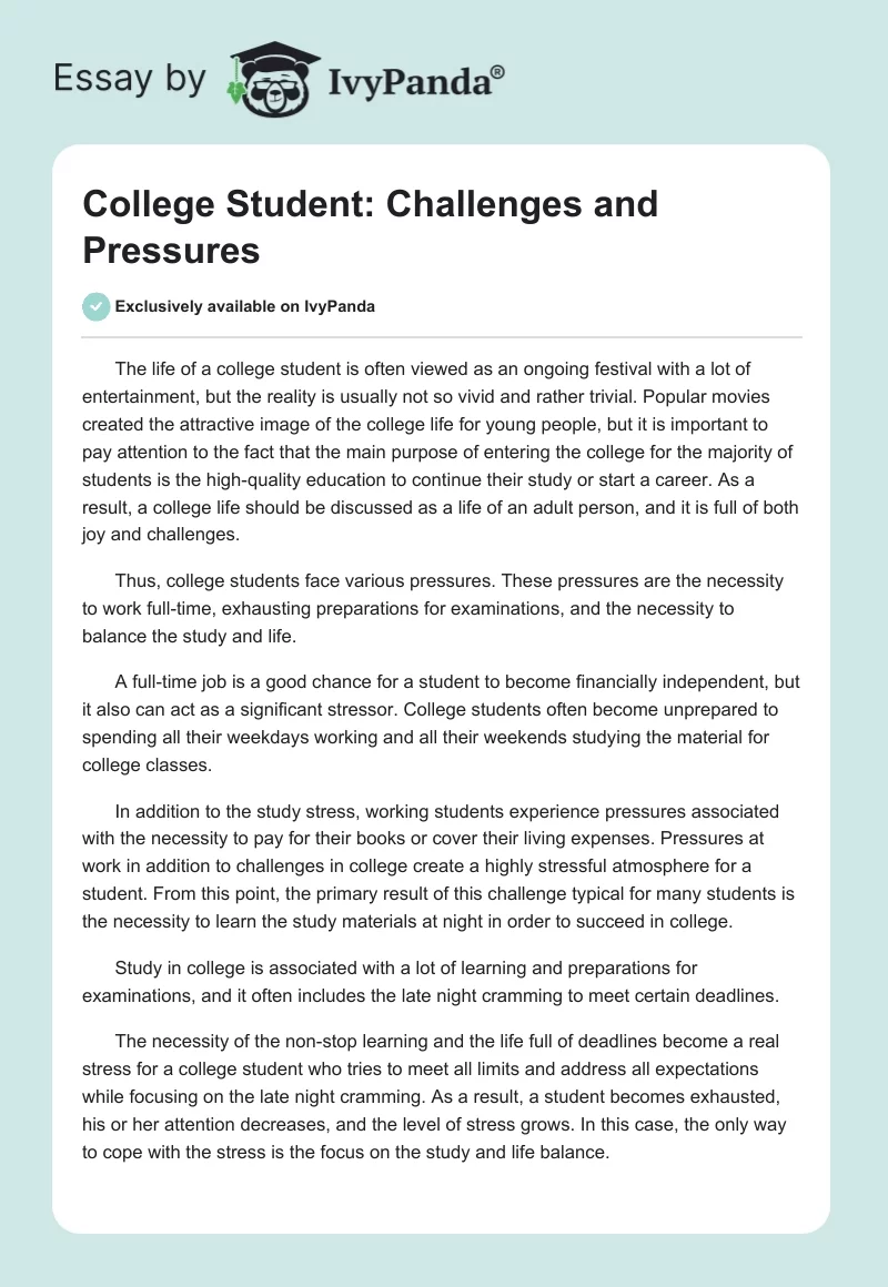 College Student: Challenges and Pressures. Page 1