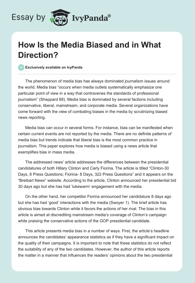 How Is the Media Biased and in What Direction?. Page 1