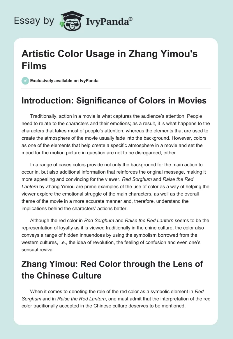 Artistic Color Usage in Zhang Yimou's Films. Page 1