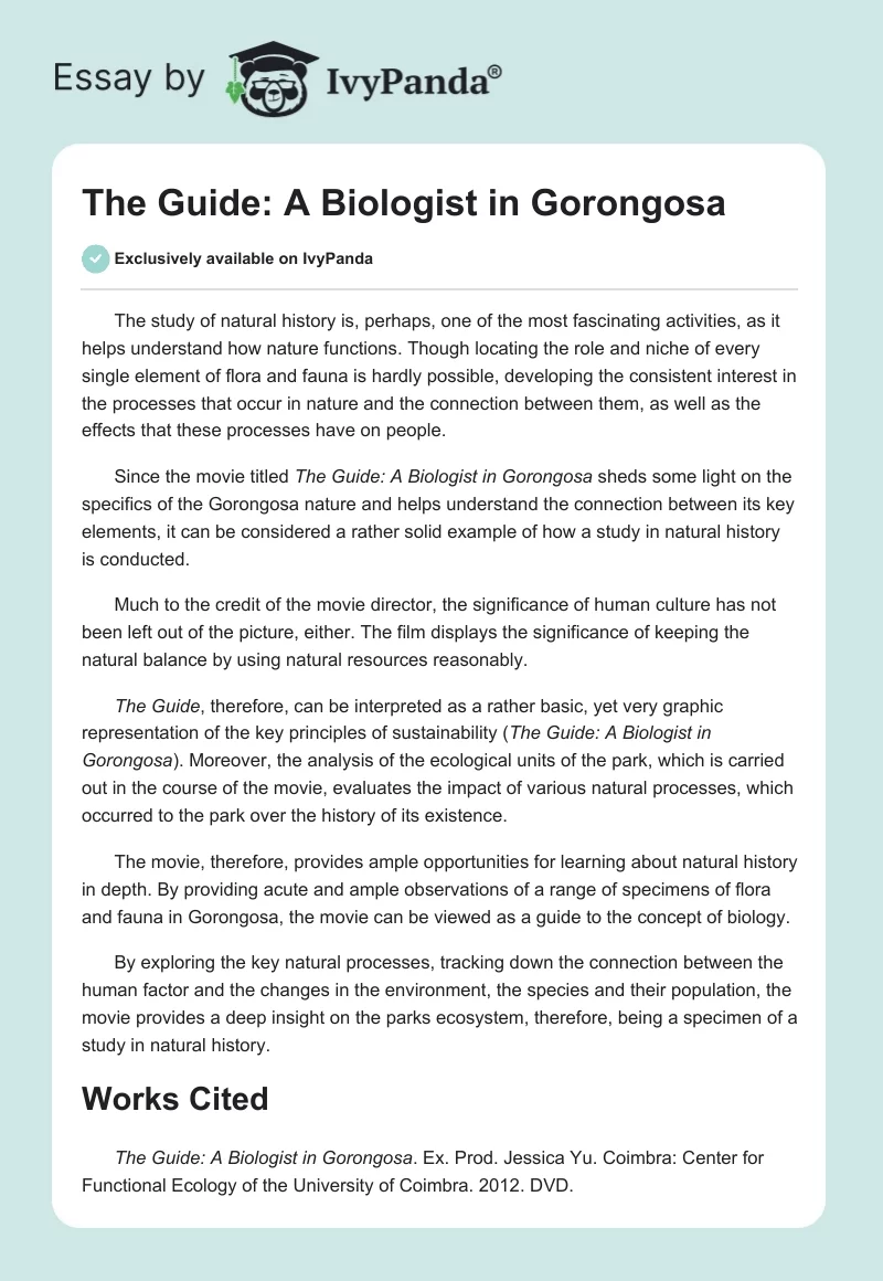 "The Guide: A Biologist in Gorongosa". Page 1