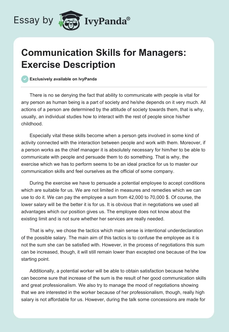 Communication Skills for Managers: Exercise Description. Page 1