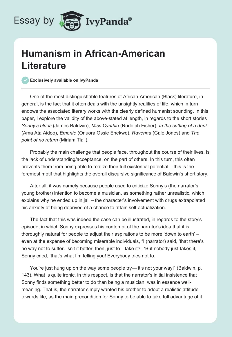 Humanism in African-American Literature. Page 1