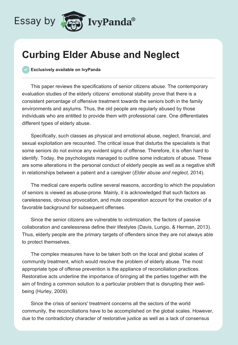 Curbing Elder Abuse and Neglect. Page 1