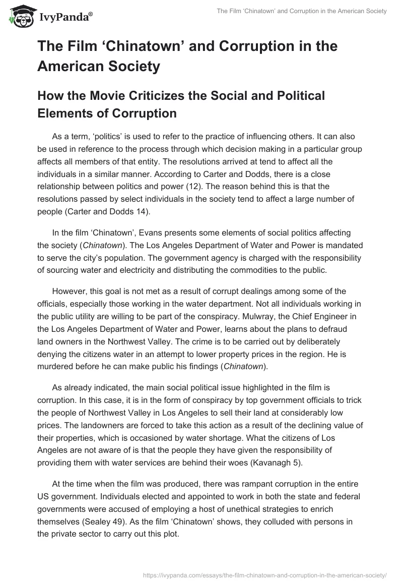 The Film ‘Chinatown’ and Corruption in the American Society. Page 2