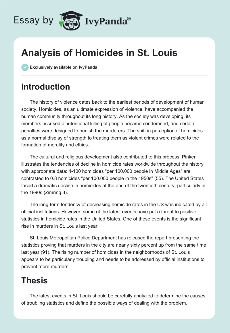 Analysis of Homicides in St. Louis. Page 1