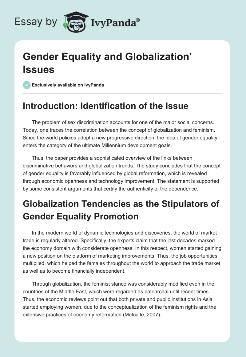 Gender Equality and Globalization' Issues. Page 1
