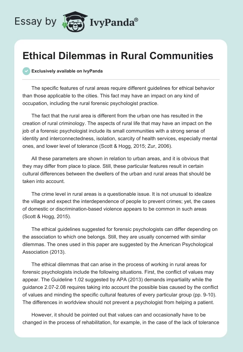 Ethical Dilemmas in Rural Communities. Page 1
