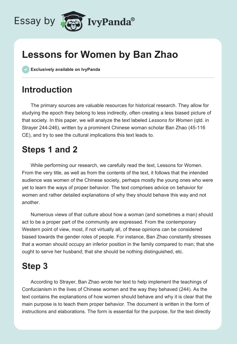 "Lessons for Women" by Ban Zhao. Page 1