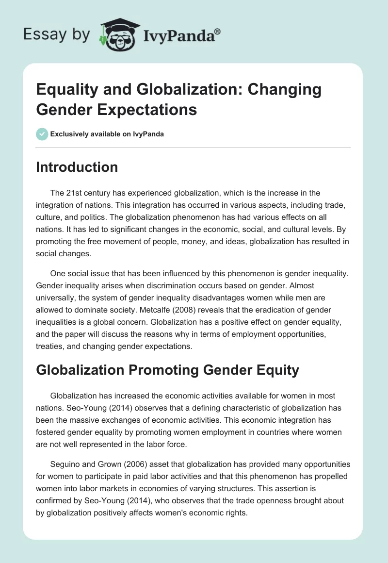 Equality and Globalization: Changing Gender Expectations. Page 1