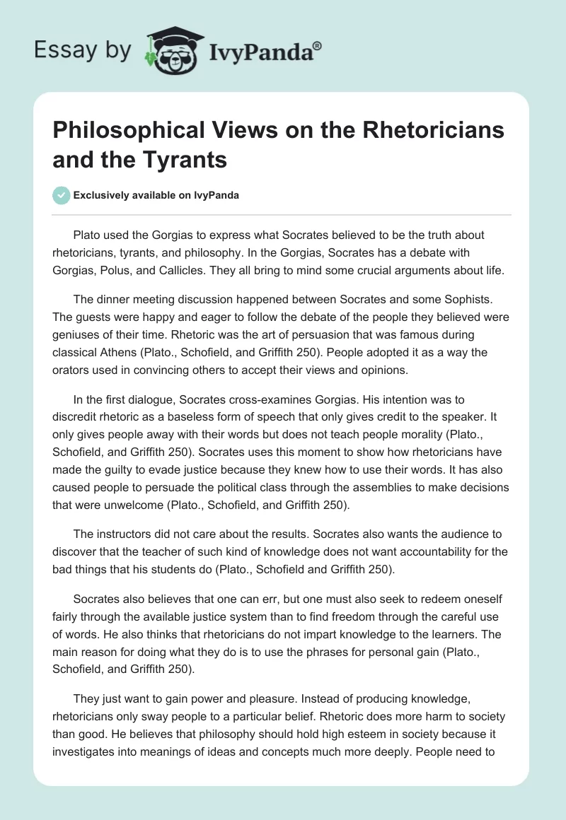 Philosophical Views on the Rhetoricians and the Tyrants. Page 1