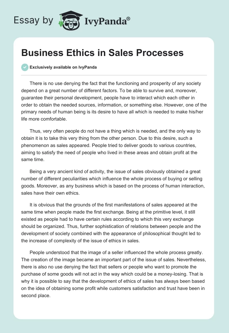 Business Ethics in Sales Processes. Page 1