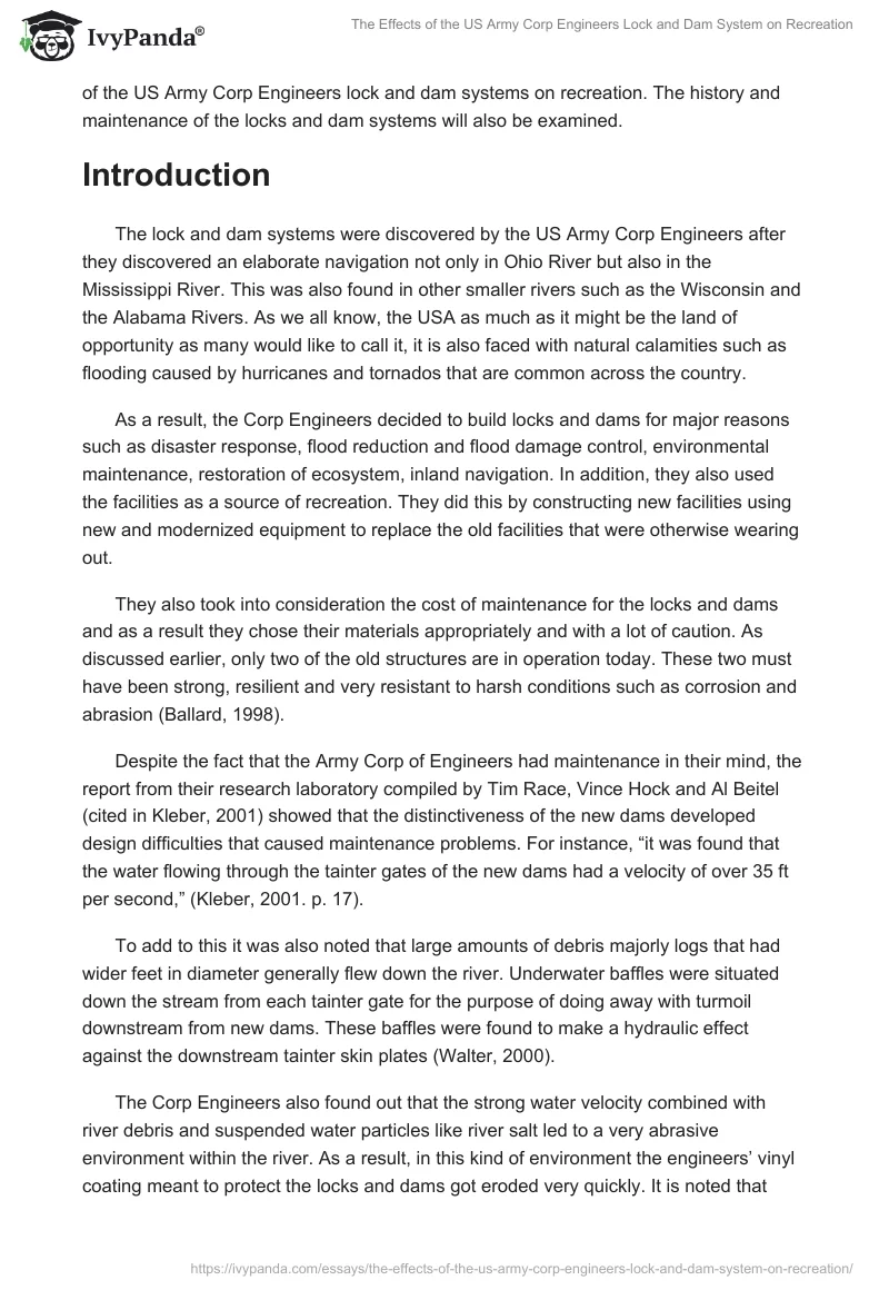 The Effects of the US Army Corp Engineers Lock and Dam System on Recreation. Page 2