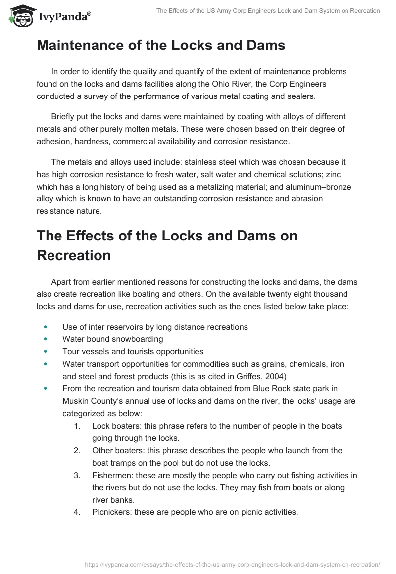 The Effects of the US Army Corp Engineers Lock and Dam System on Recreation. Page 4