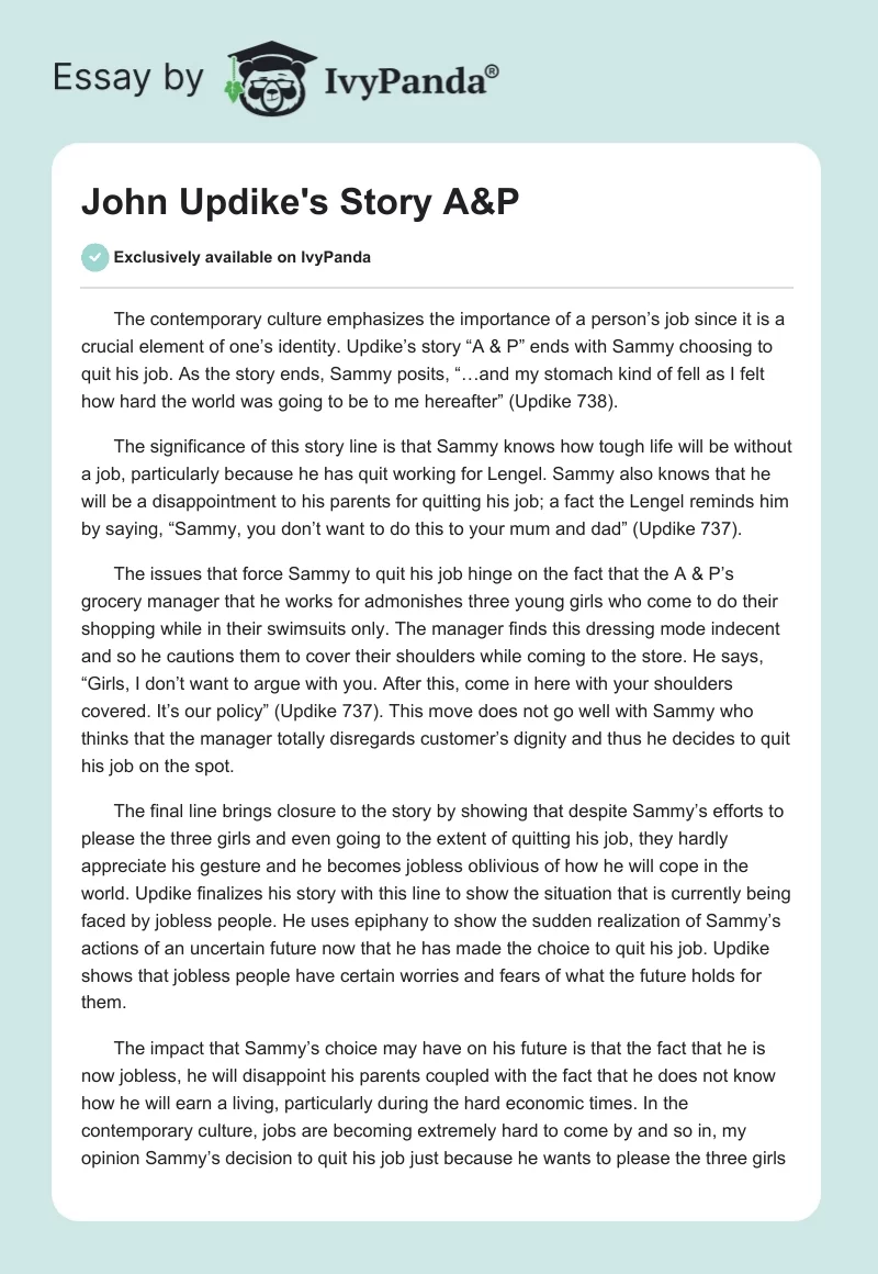 John Updike's Story "A&P". Page 1