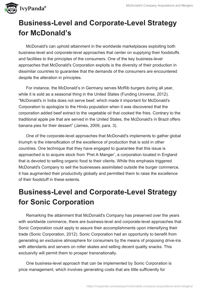 McDonald's Company Acquisitions and Mergers. Page 4