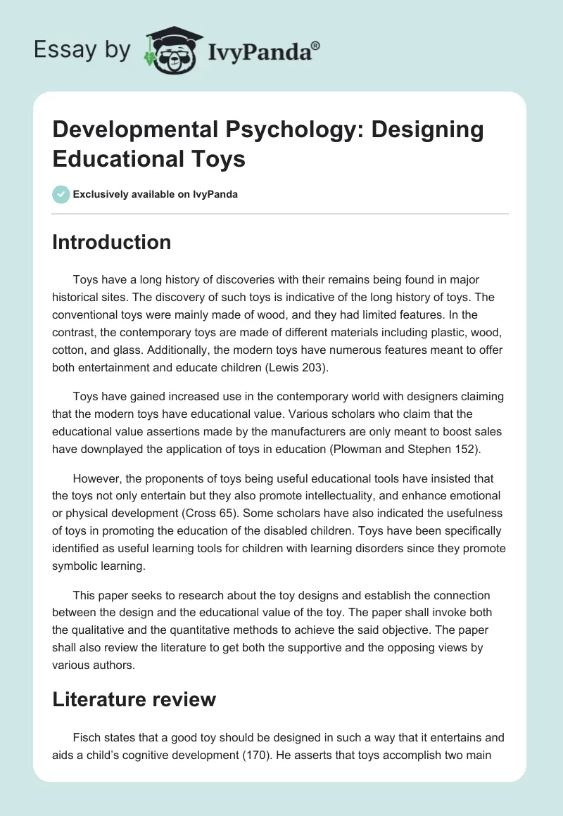Developmental Psychology: Designing Educational Toys. Page 1