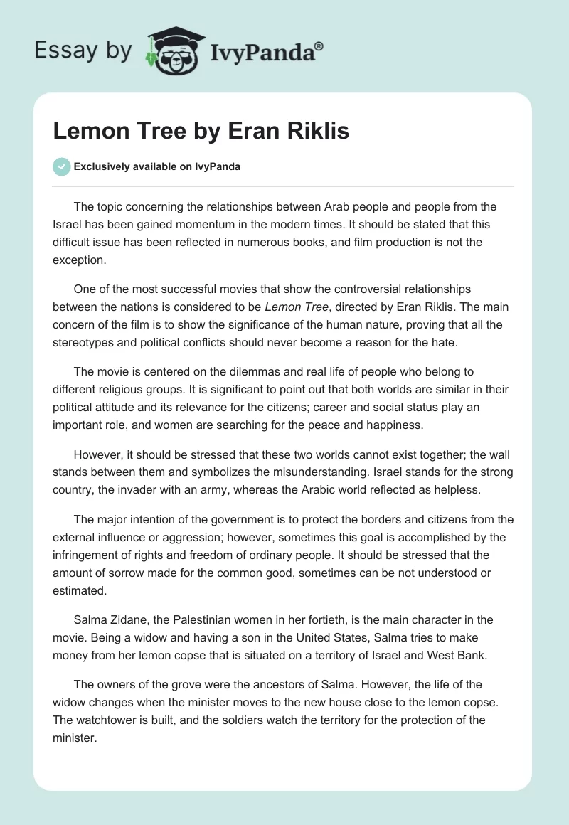 "Lemon Tree" by Eran Riklis. Page 1