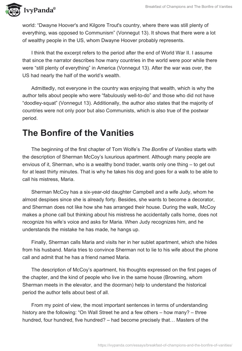 "Breakfast of Champions" and "The Bonfire of Vanities". Page 2
