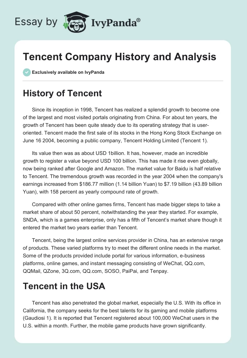 Tencent Company History and Analysis. Page 1