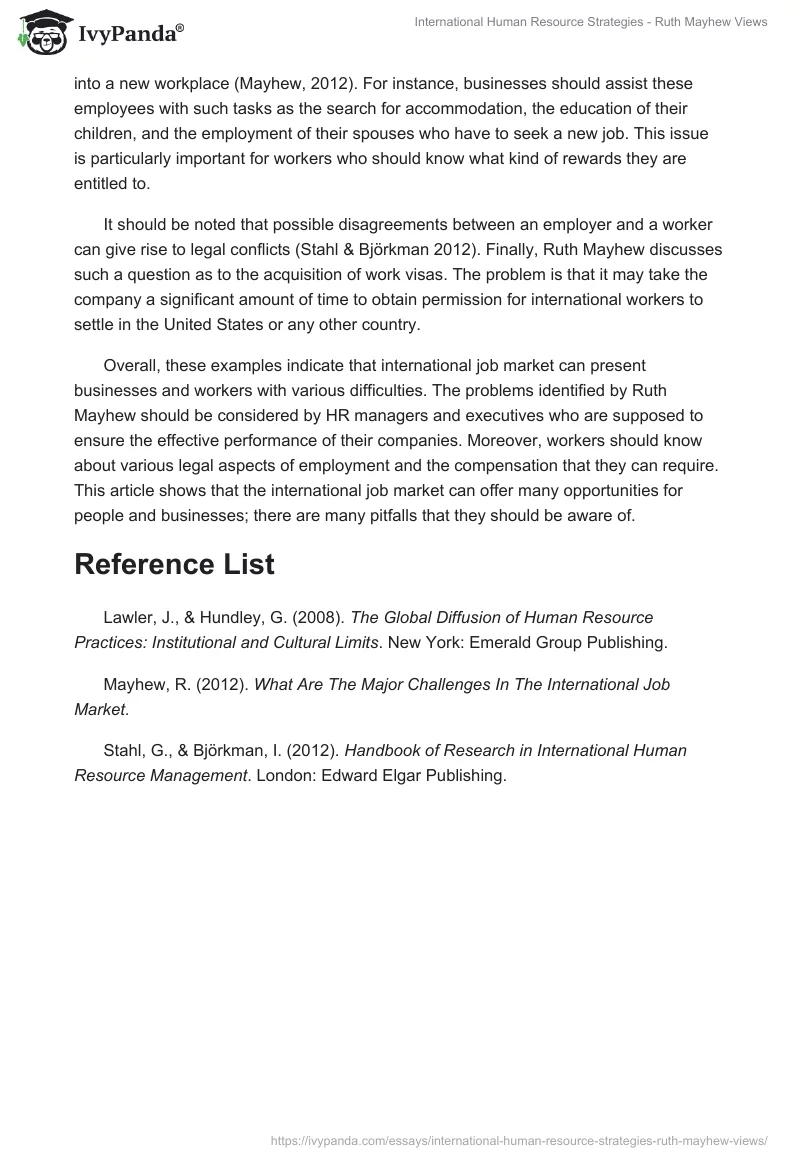 International Human Resource Strategies - Ruth Mayhew Views. Page 2