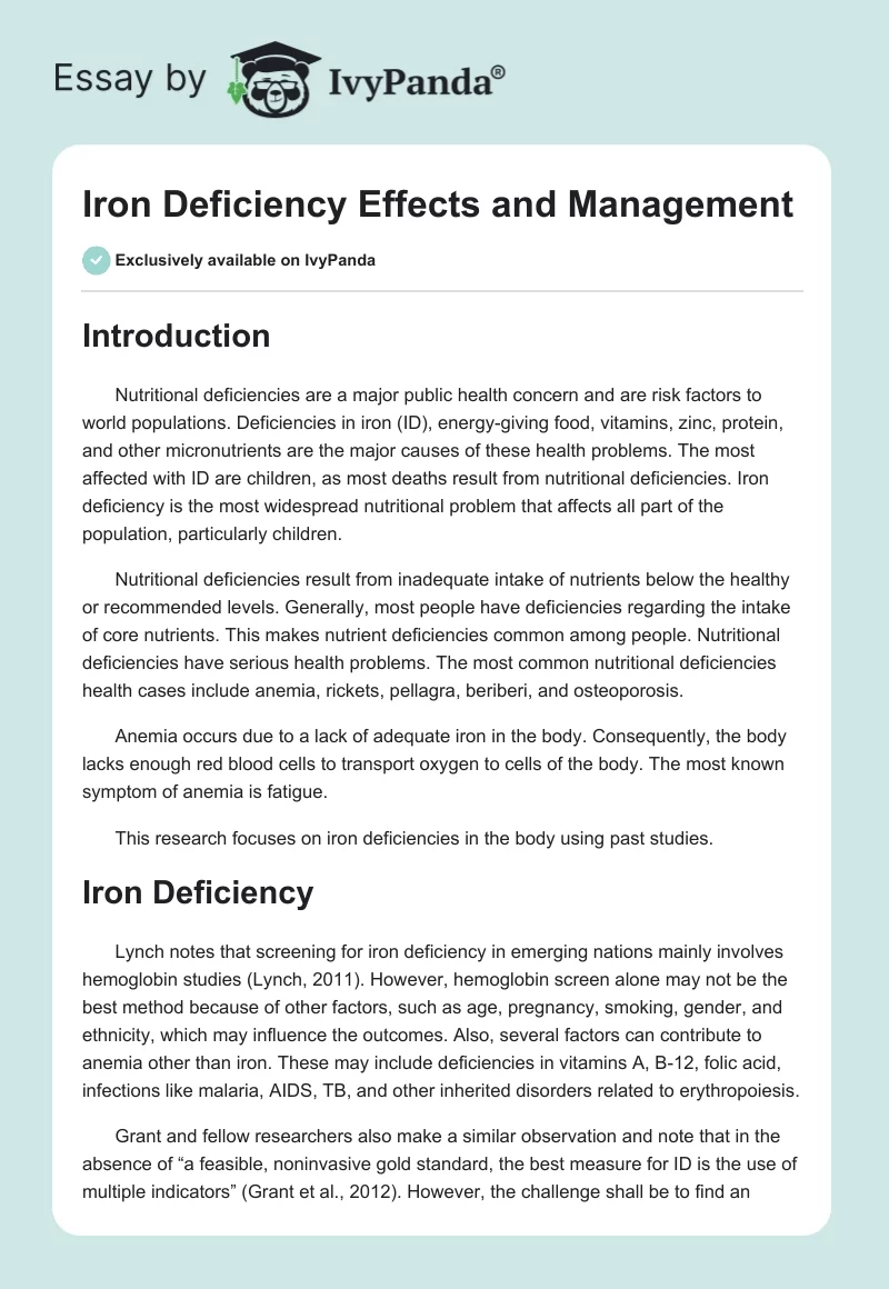 Iron Deficiency Effects and Management. Page 1