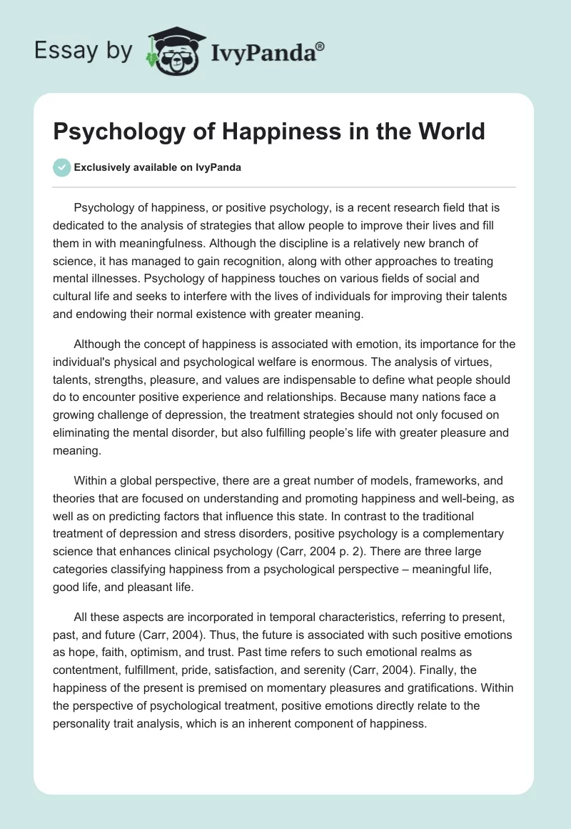 Psychology of Happiness in the World. Page 1