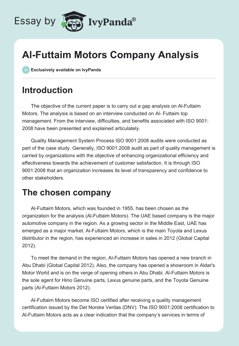 Al-Futtaim Motors Company Analysis. Page 1