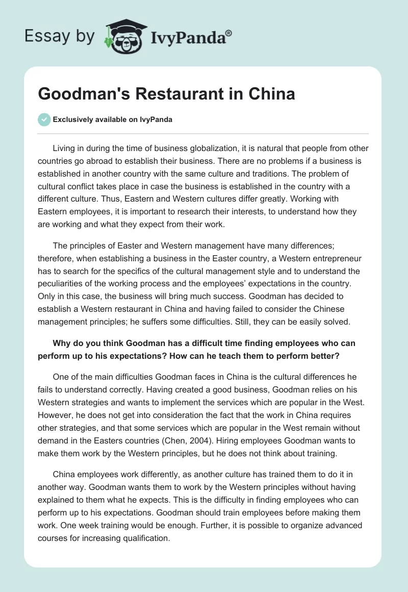 Goodman's Restaurant in China. Page 1