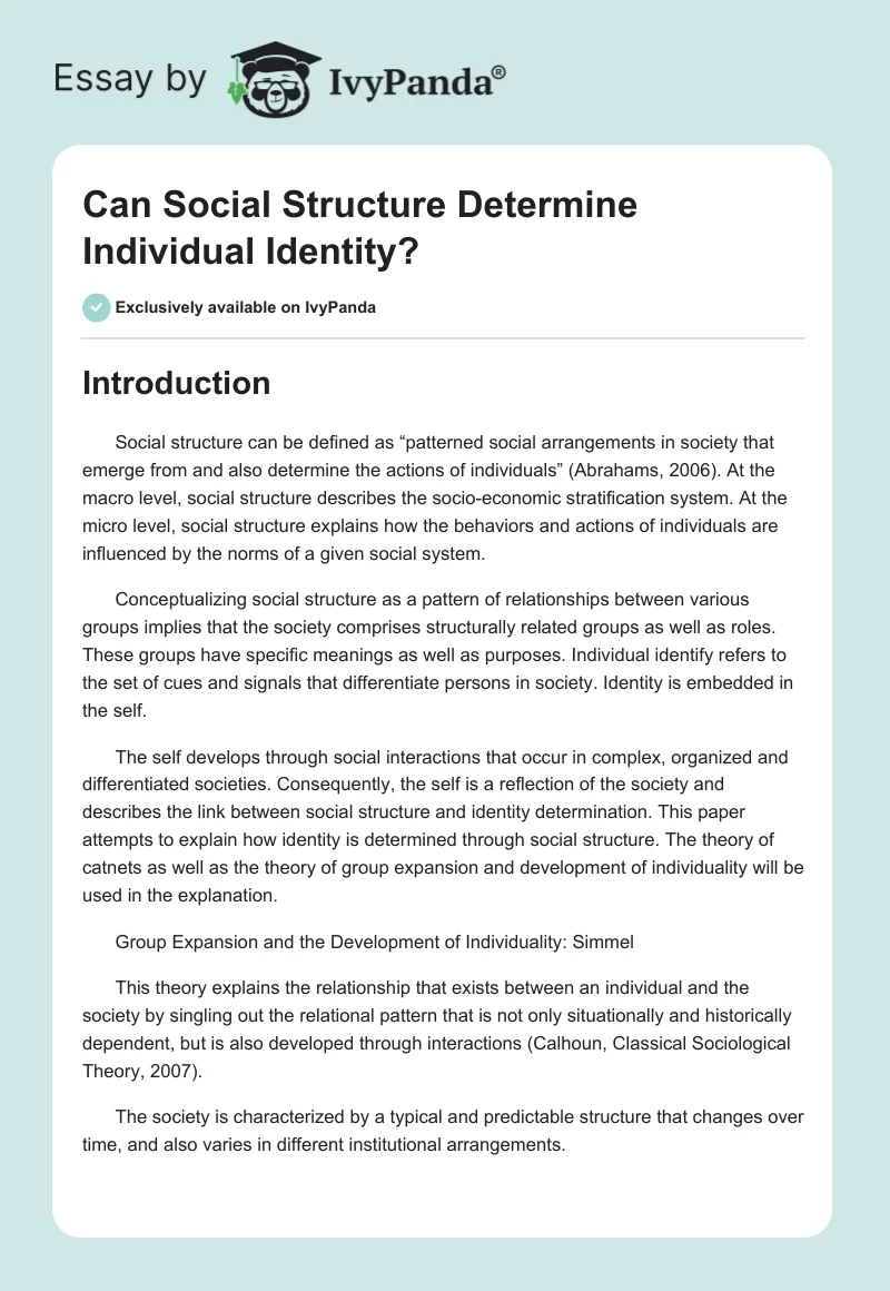Can Social Structure Determine Individual Identity?. Page 1