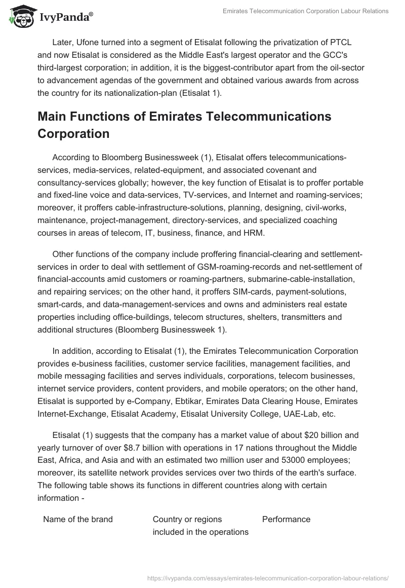 Emirates Telecommunication Corporation Labour Relations. Page 2